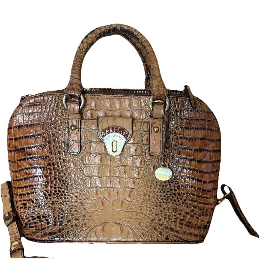 BRAHMIN Purse Brown Croc Embossed Leather Bag Tote Handbag‎ Designer Crossbody - Picture 11 of 16